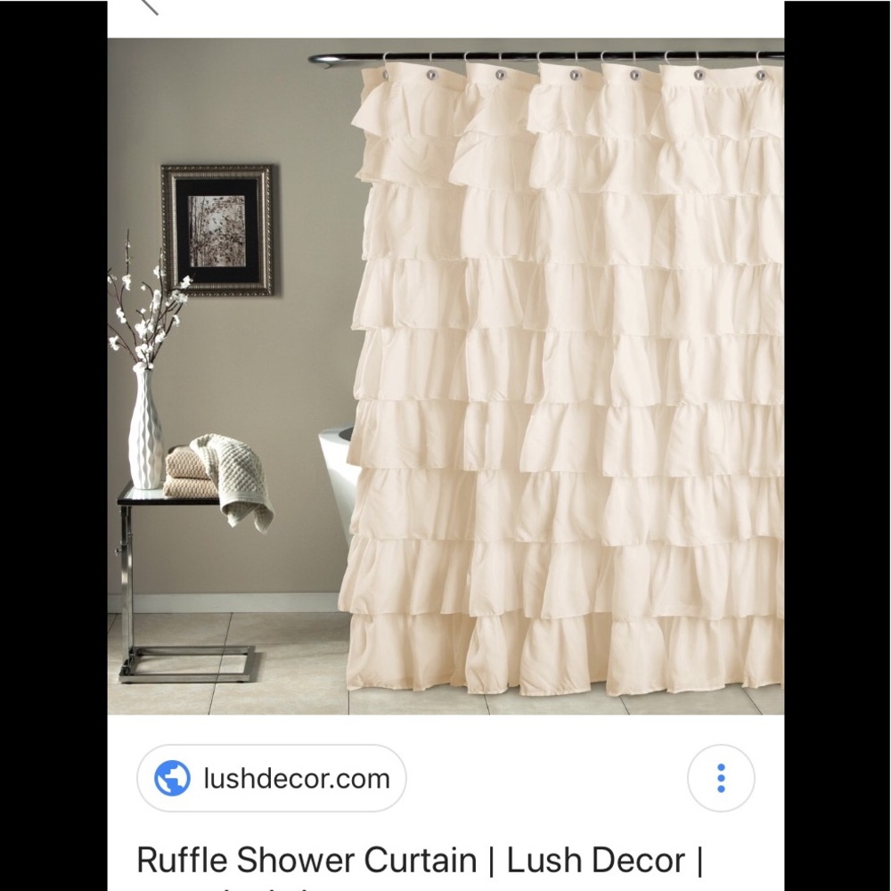 Lilac Ruffle shower curtain and hooks